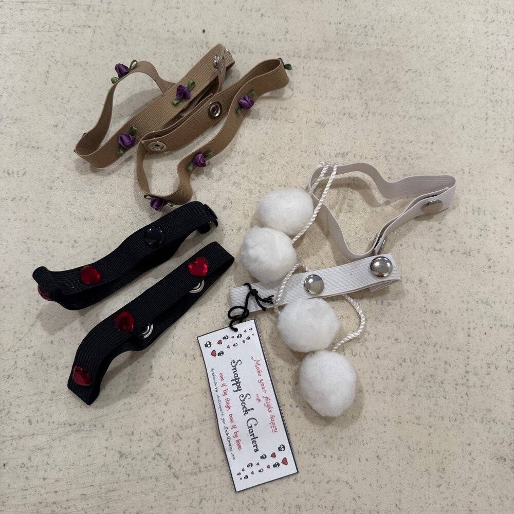 Lot of 3 Cute Sock Garters - For holding up OTK or thigh high socks
